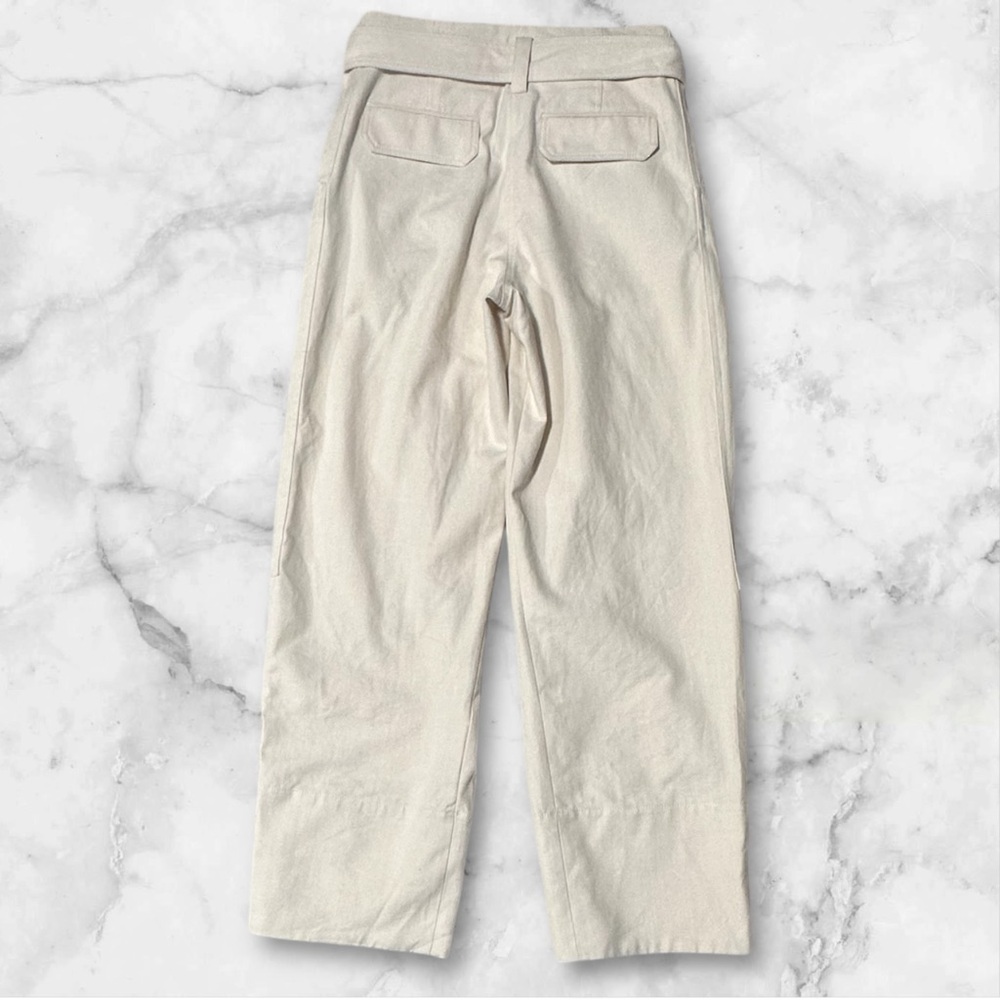NWOT ZARA Cream Belted Pocket Relaxed Fit Versatile Cotton Trouser Pants Size S - Picture 3 of 8